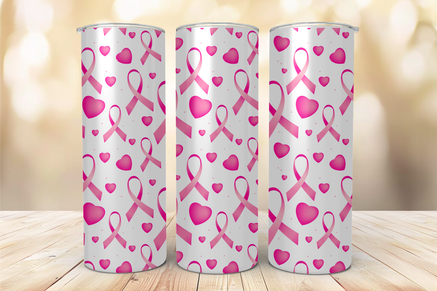 Hearts and Pink Ribbons Stainless Steel Tumbler