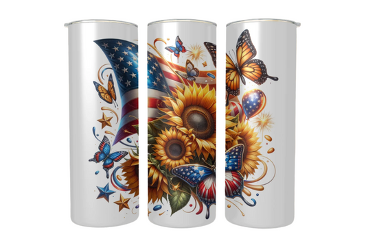 Flag Sunflowers Butterflies Stainless Steel Tumbler